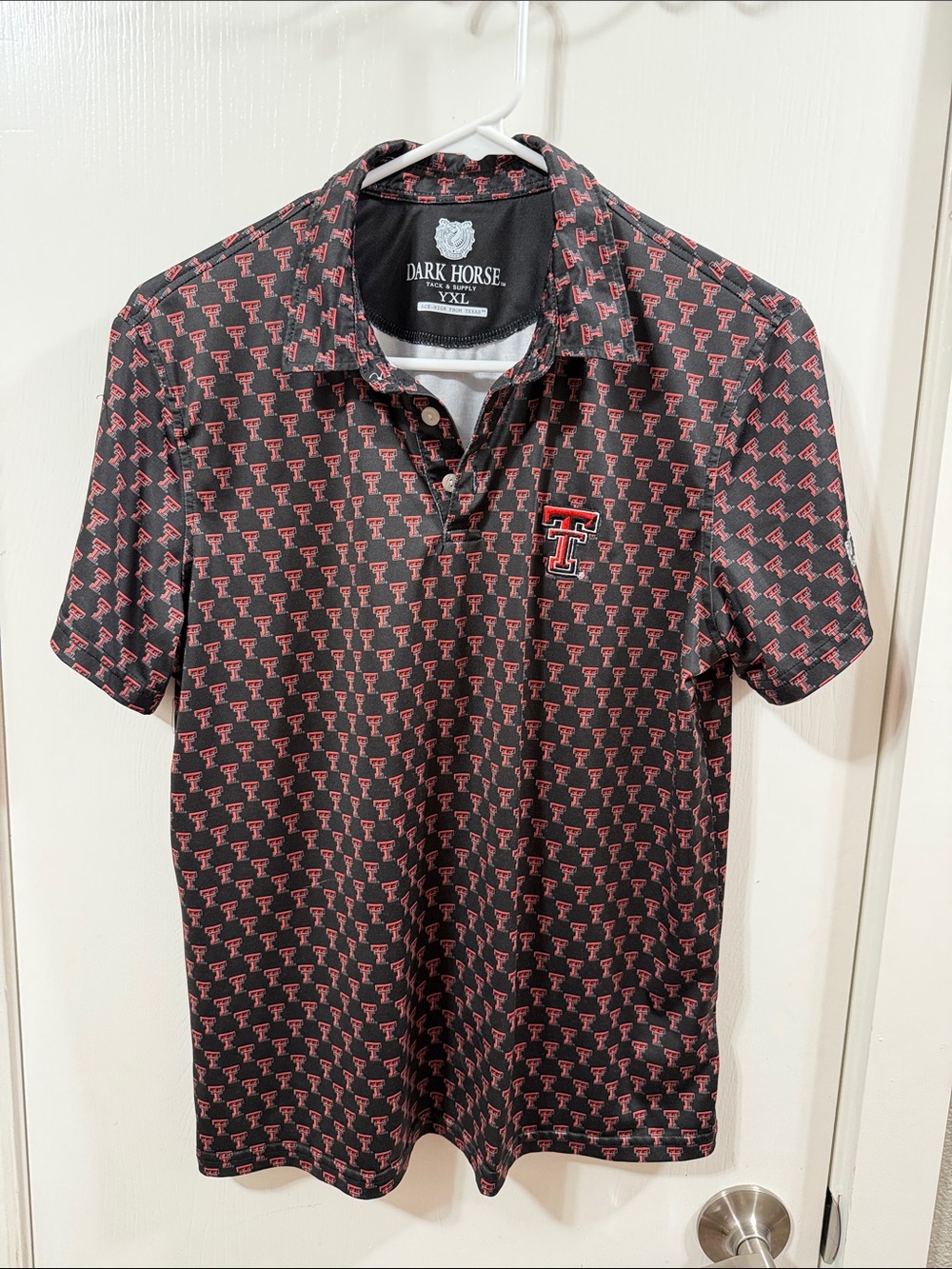 Dark Horse Kids' Black Polo with Red Logo Pattern